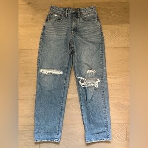 Madewell blue denim distressed Dad Jeans